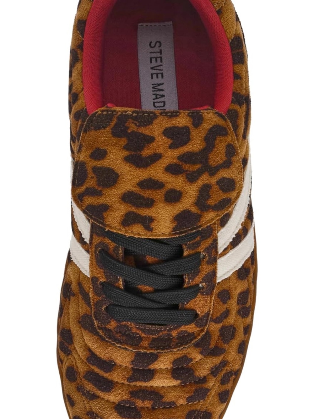 Steve Madden Leopard Print Sneakers with White Stripes and Red Lining - Picture 4 of 10